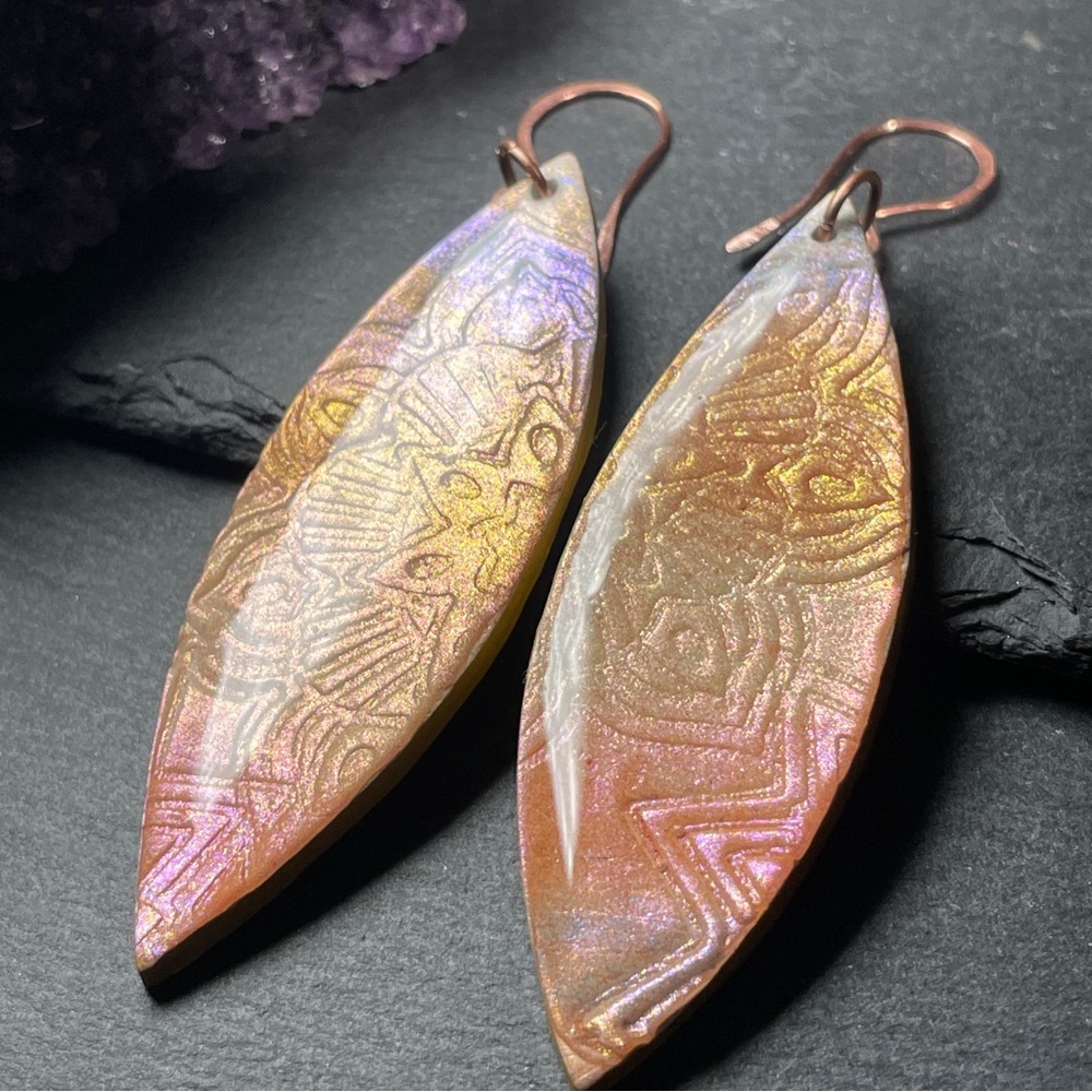 Tribal Painted Pink and Orange 
Surfboard Boho Earrings - Picture 11 of 16
